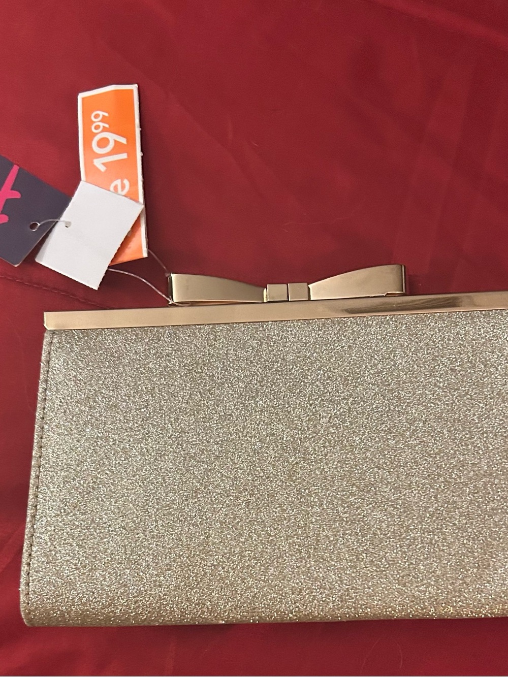 Gold Glitter Bow Clutch - Women's Evening Bag